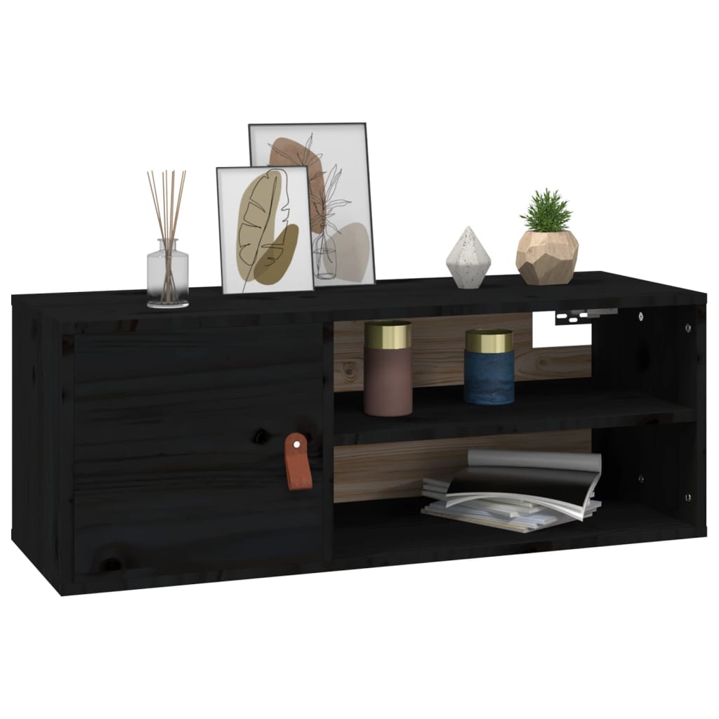 Wall Cabinet Black 80x30x30 cm Solid Wood Pine