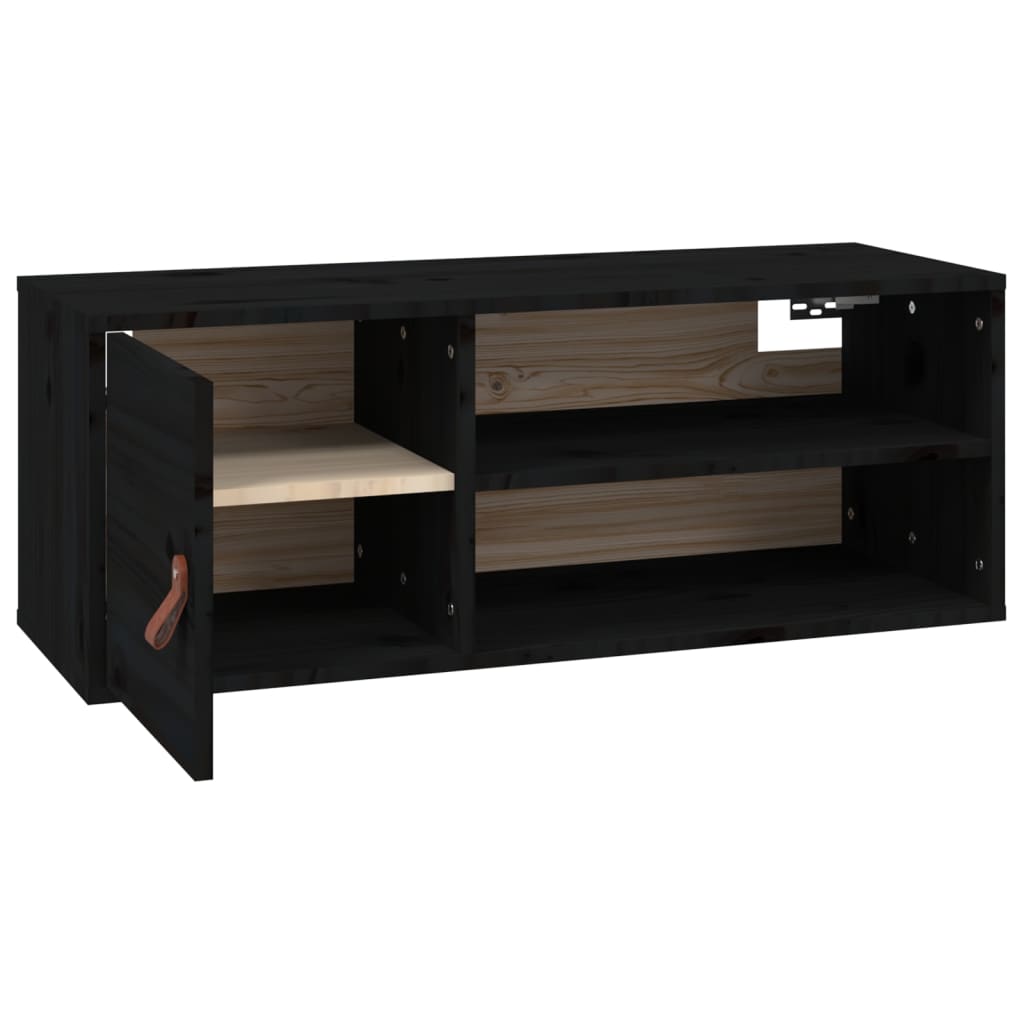 Wall Cabinet Black 80x30x30 cm Solid Wood Pine