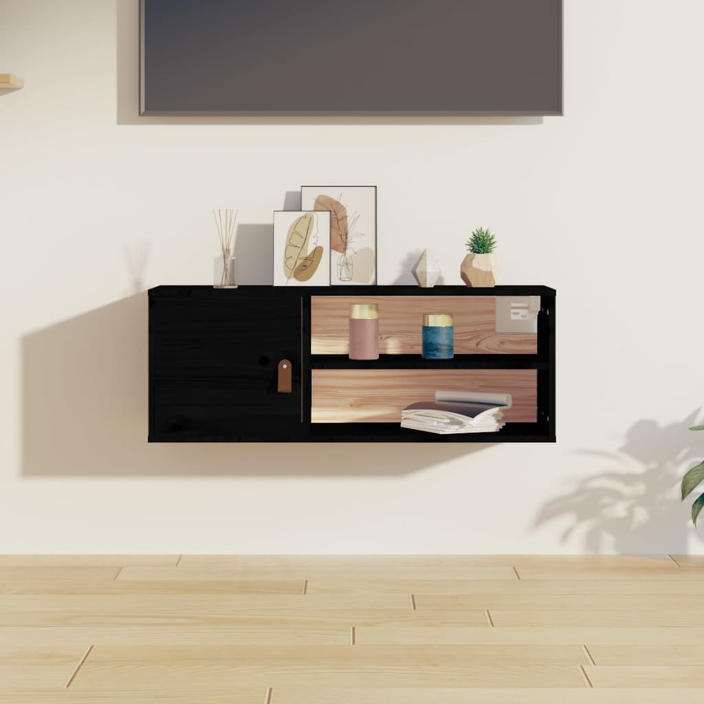 Wall Cabinet Black 80x30x30 cm Solid Wood Pine