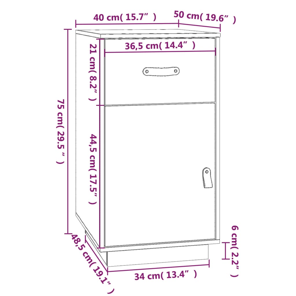 Desk Cabinet 40x50x75 cm Solid Wood Pine