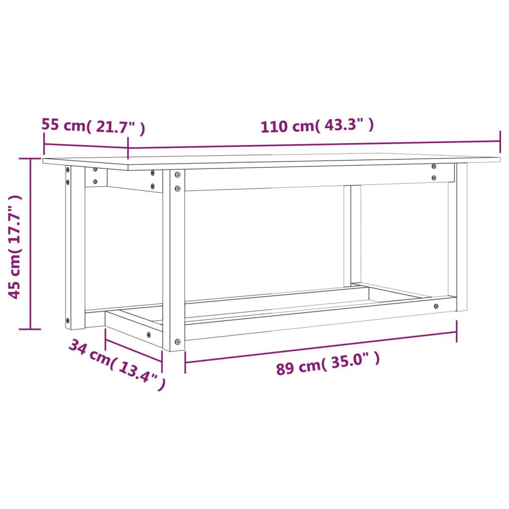 Coffee Table Black 110x55x45 cm Solid Wood Pine