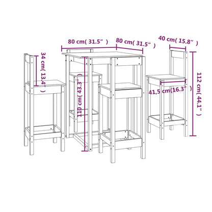 5 Piece Bar Set Solid Wood Pine