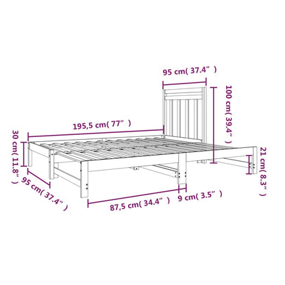 Pull-out Day Bed 2x(90x190) cm Solid Wood Pine