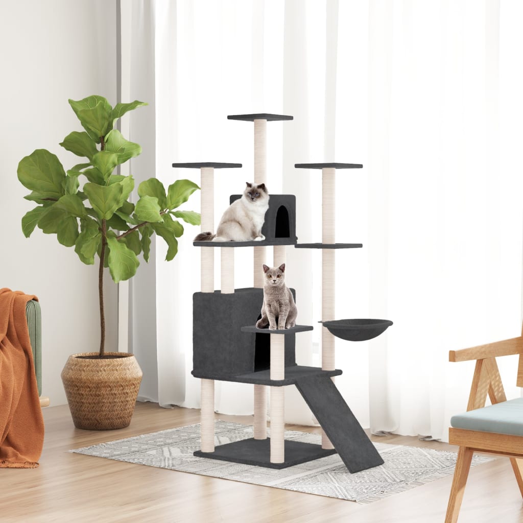 Cat Tree with Sisal Scratching Posts Dark Grey 154 cm