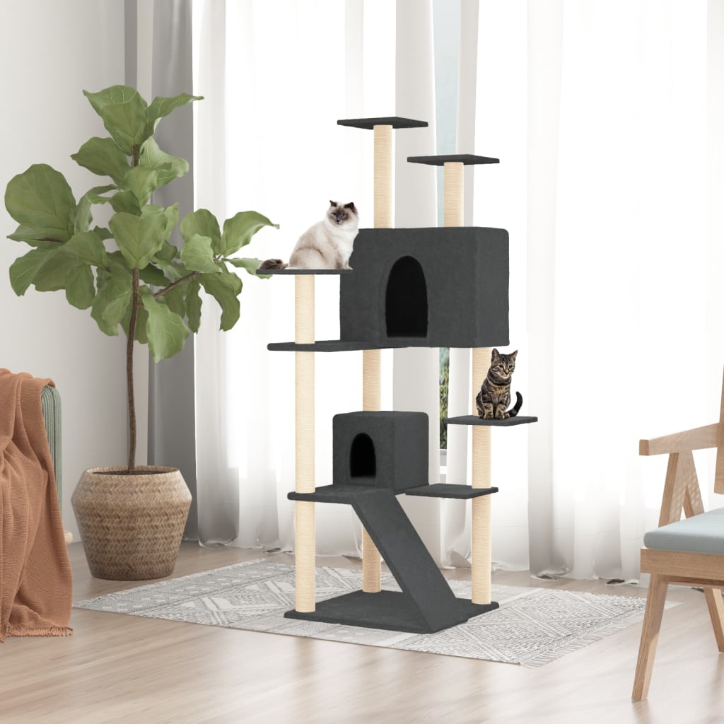 Cat Tree with Sisal Scratching Posts Dark Grey 153 cm