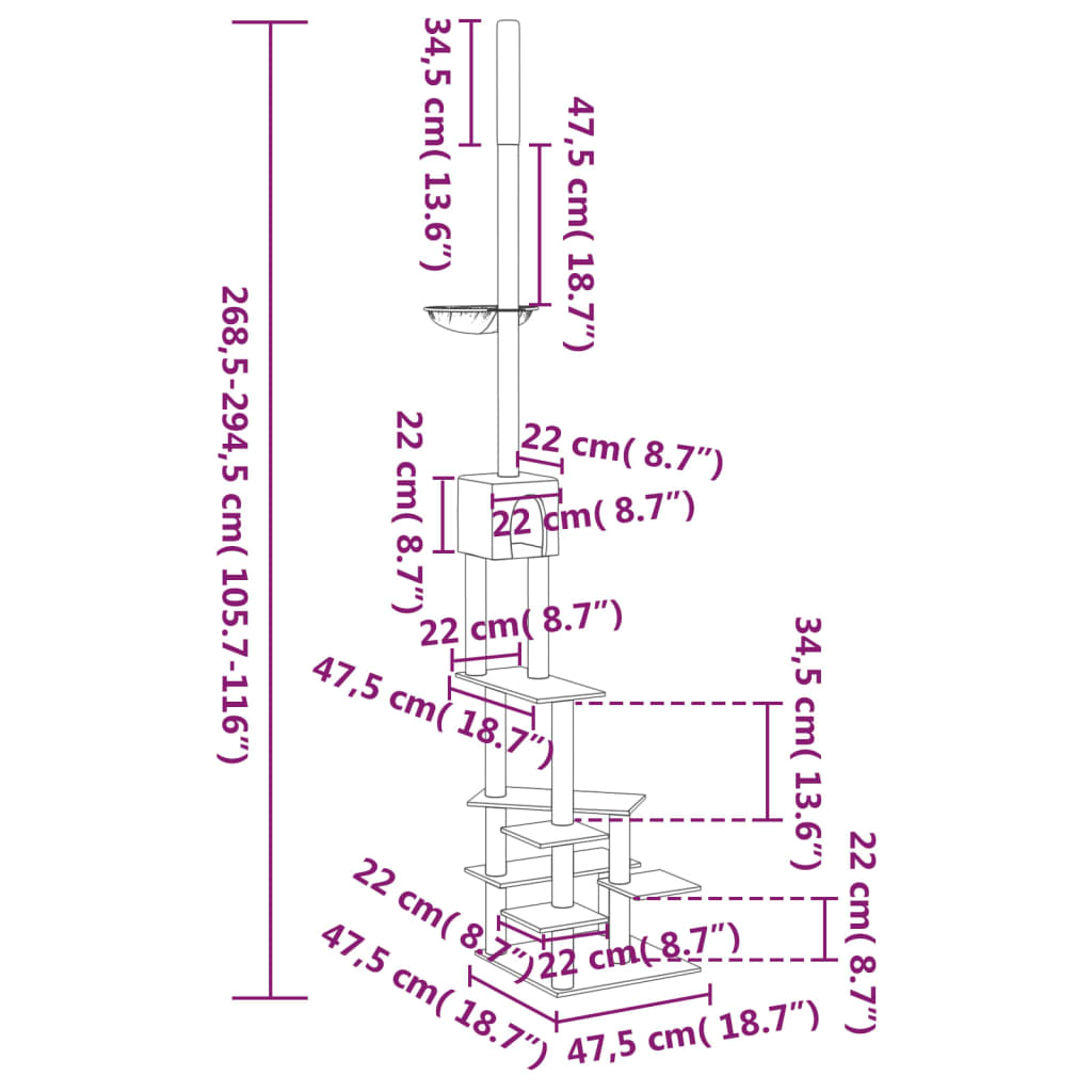 Floor to Ceiling Cat Tree Cream 268.5-294.5 cm