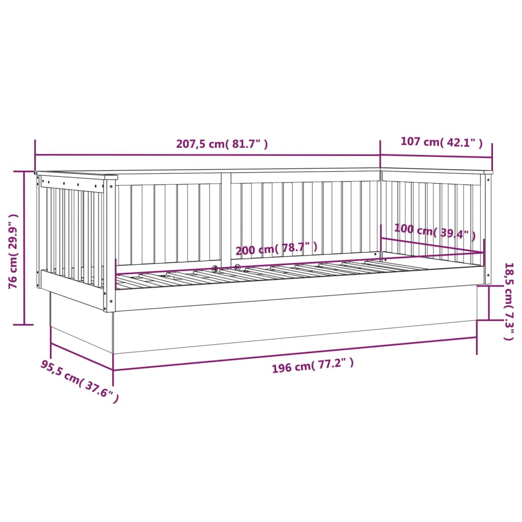 Day Bed without Mattress White 100x200 cm Solid Wood Pine