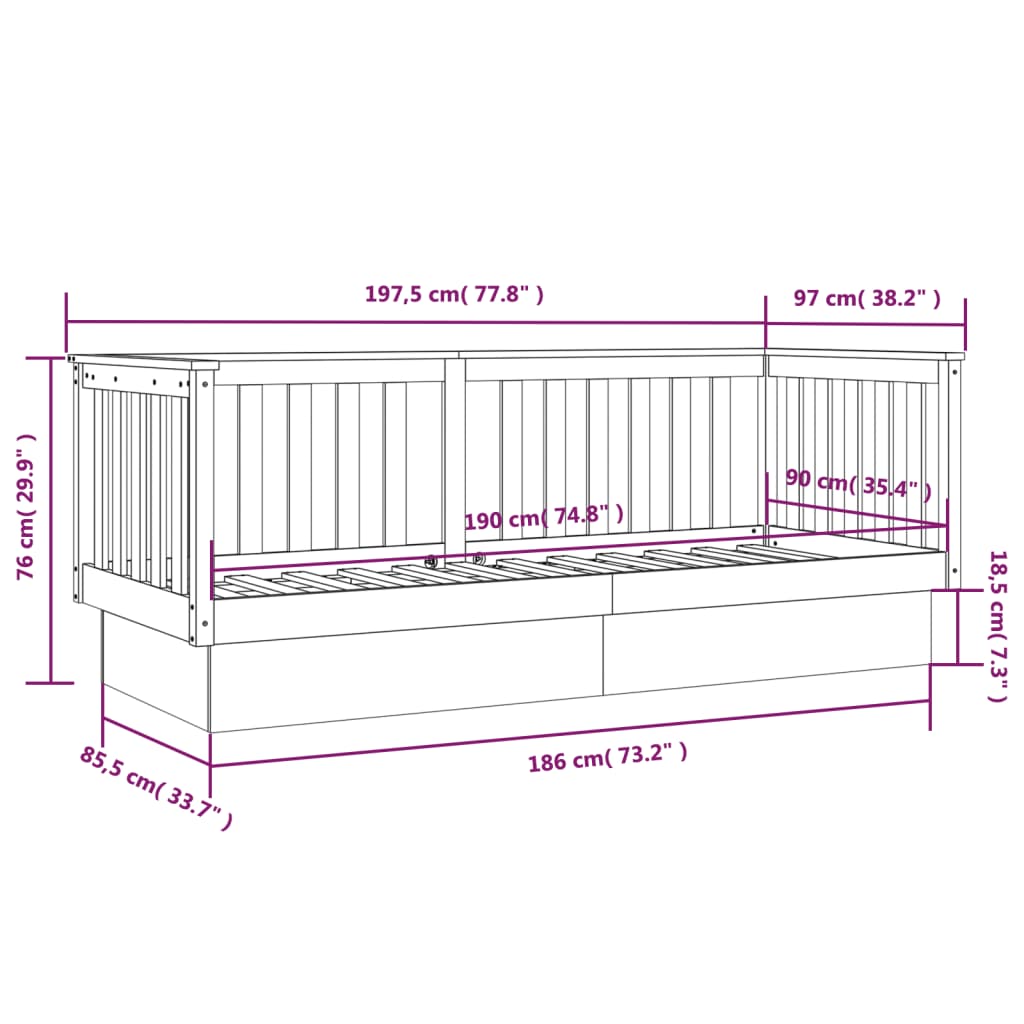 Day Bed Grey 90x190 cm Solid Wood Pine