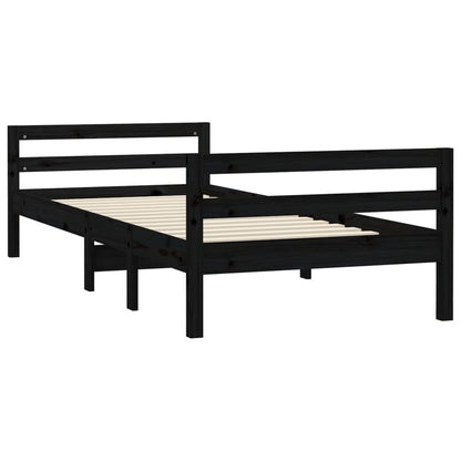 Bed Frame without Mattress Black 90x200 cm Solid Wood Pine