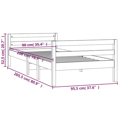 Bed Frame without Mattress Black 90x200 cm Solid Wood Pine