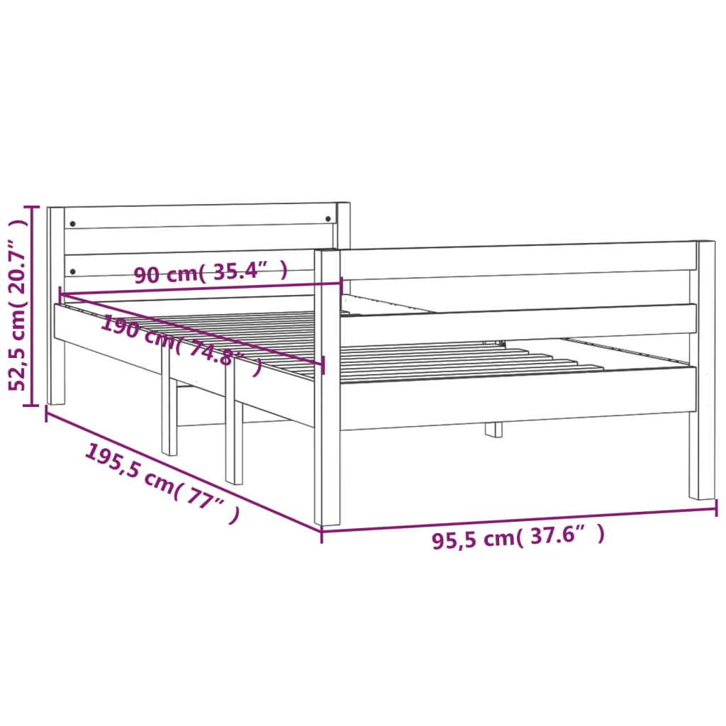 Bed Frame 90x190 cm Single Solid Wood Pine