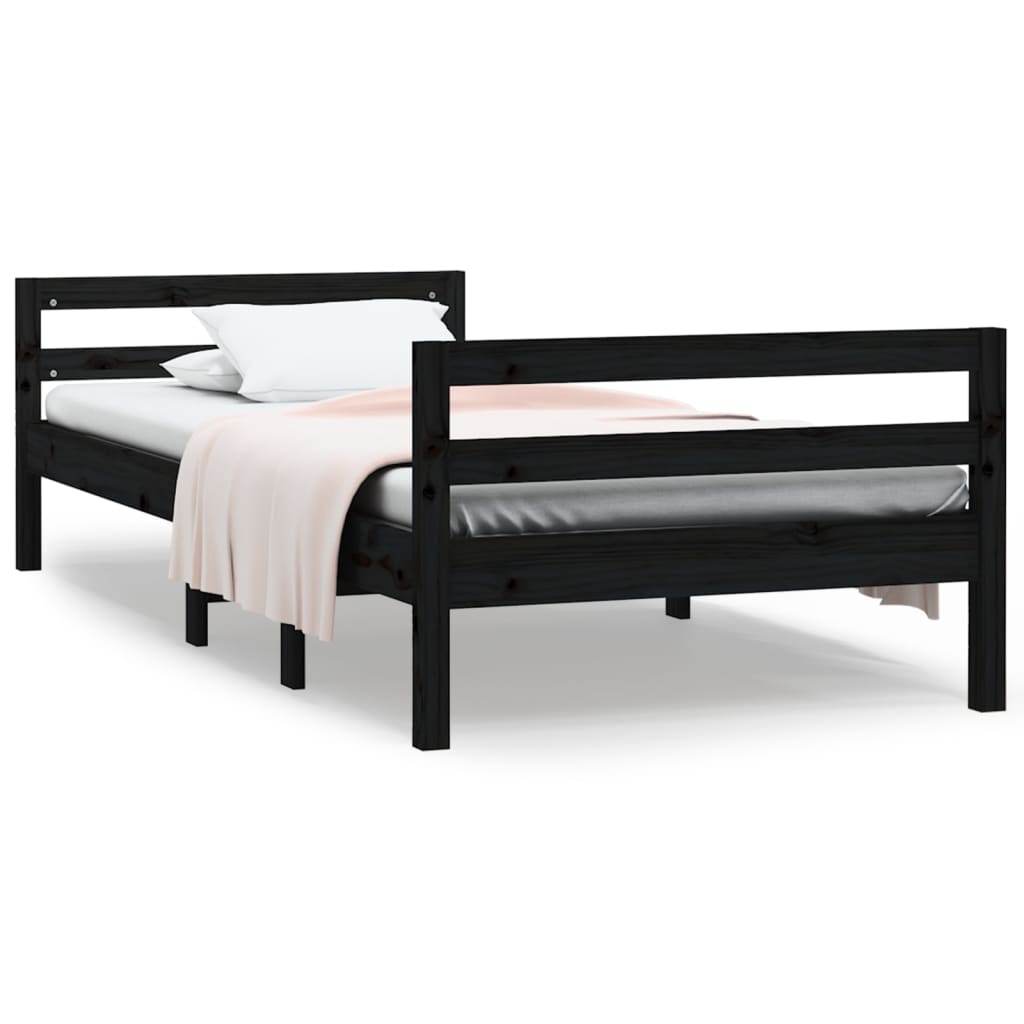 Bed Frame Black 75x190 cm Small Single Solid Wood Pine