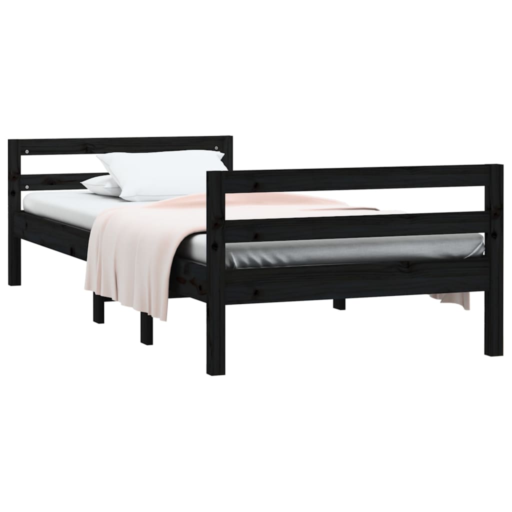 Bed Frame Black 75x190 cm Small Single Solid Wood Pine