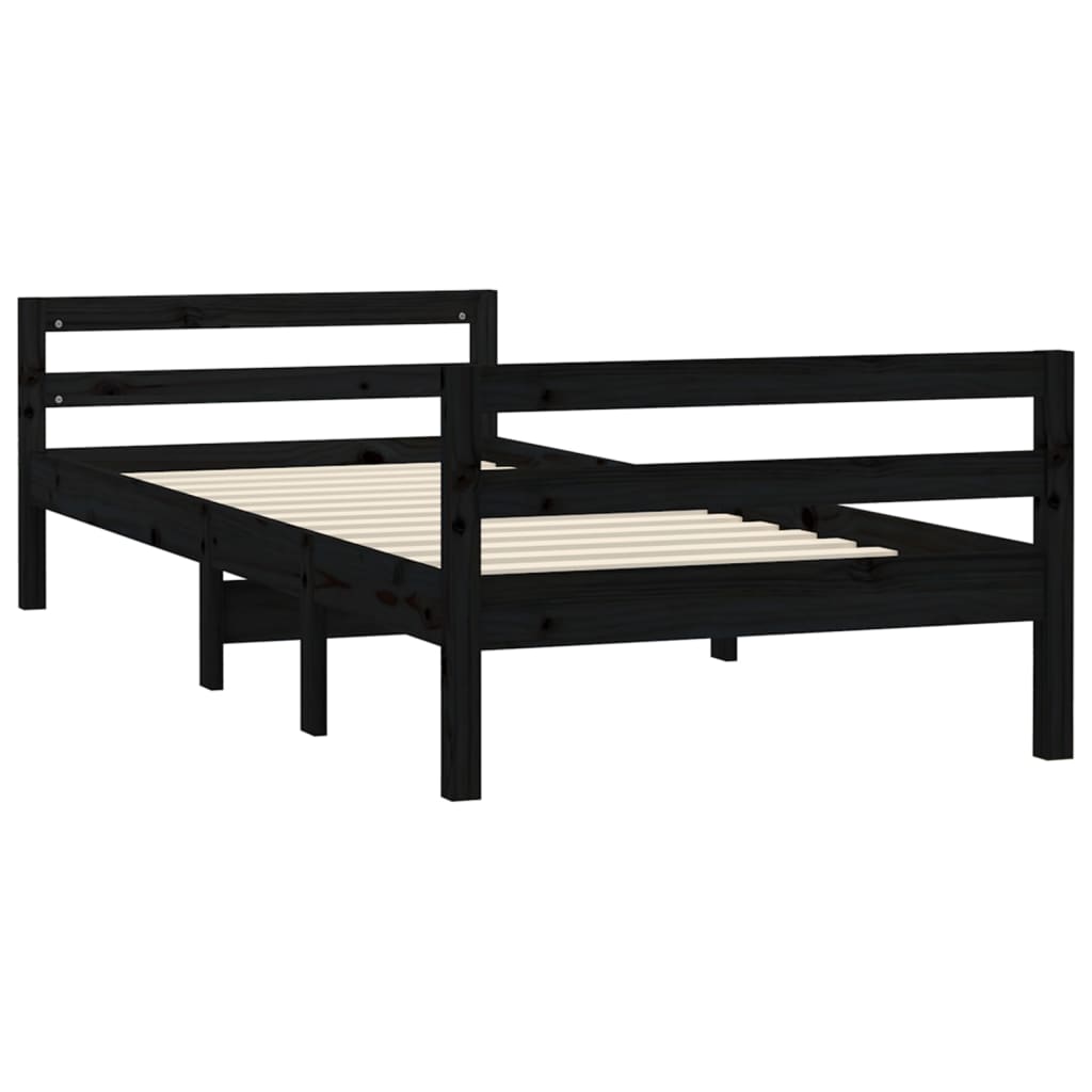 Bed Frame Black 75x190 cm Small Single Solid Wood Pine