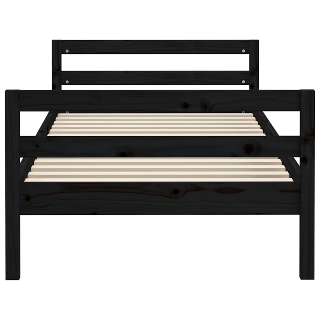 Bed Frame Black 75x190 cm Small Single Solid Wood Pine