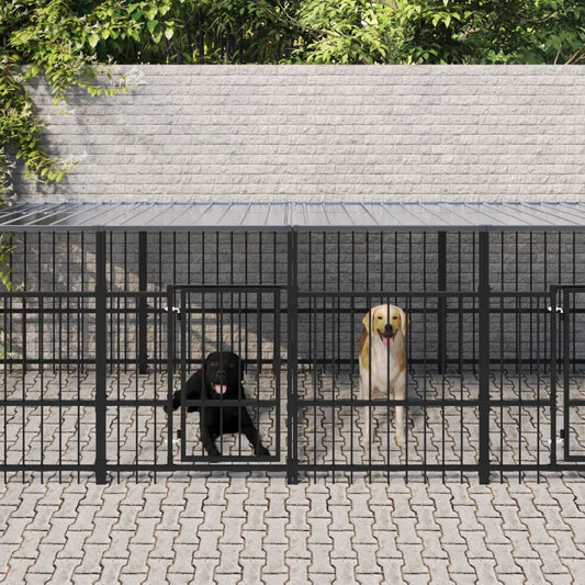 Outdoor Dog Kennel with Roof Steel 15.02 m²