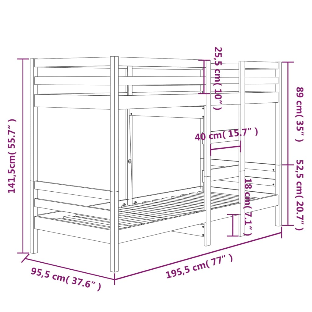 Bunk Bed without Mattress 90x190 cm Single Solid Wood Pine