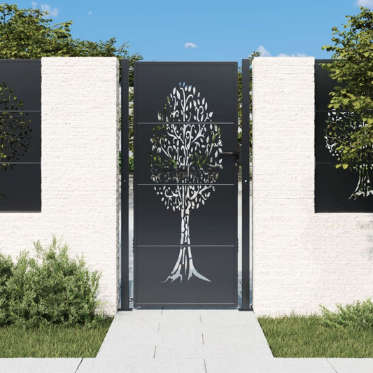 Garden Gate Anthracite 105x205 cm Steel Tree Design