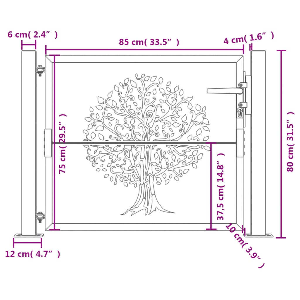 Garden Gate 105x80 cm Corten Steel Tree Design