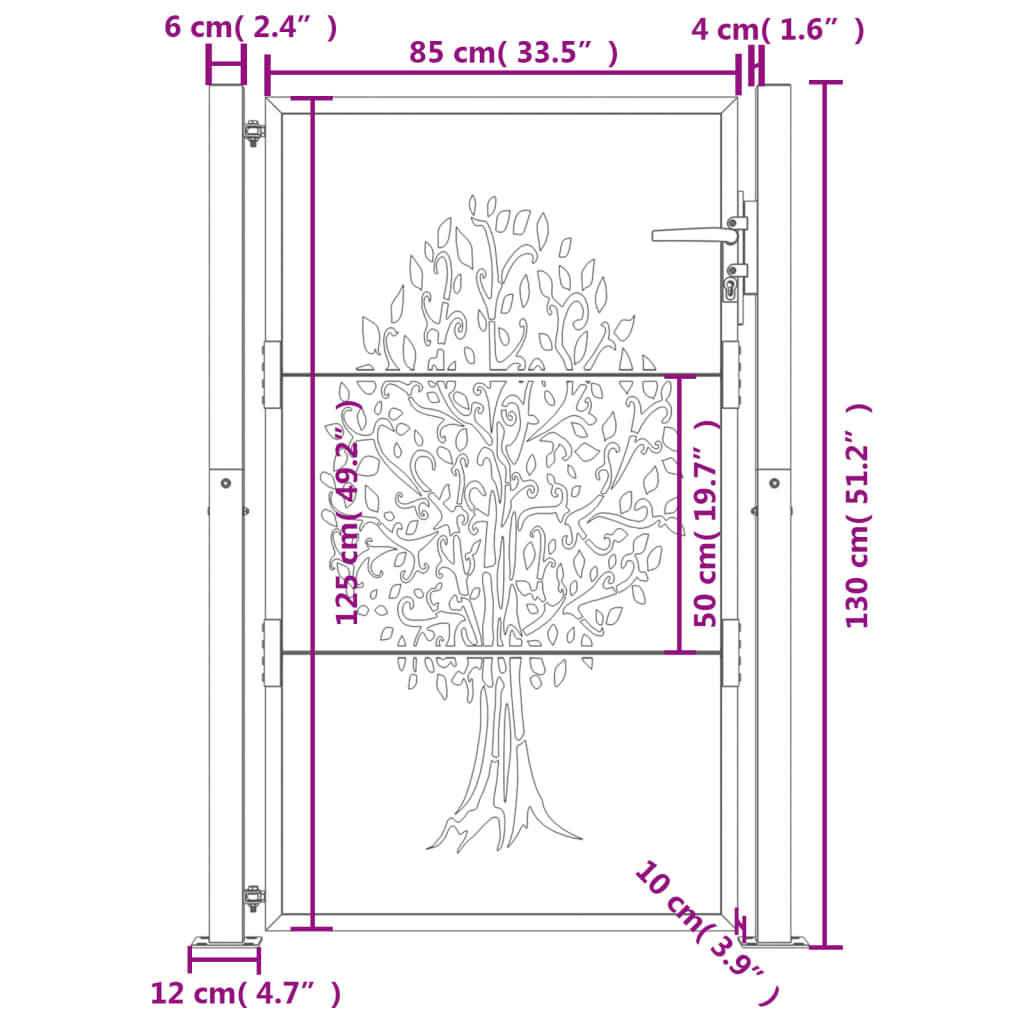 Garden Gate 105x130 cm Corten Steel Tree Design