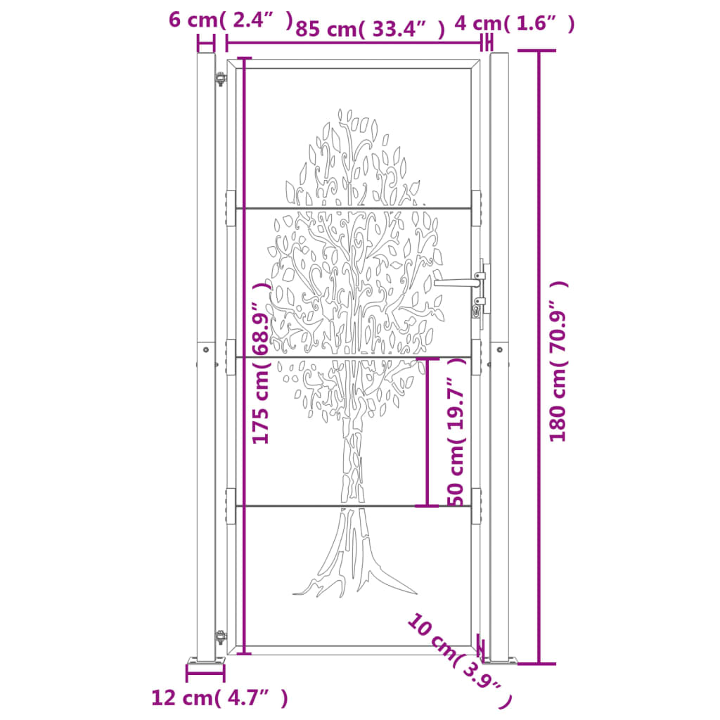 Garden Gate 105x180 cm Corten Steel Tree Design