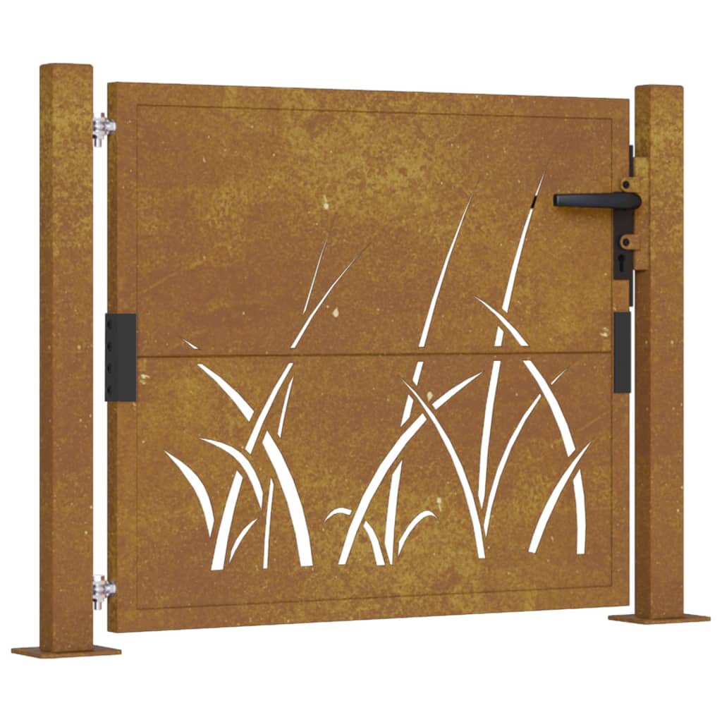 Garden Gate 105x80 cm Corten Steel Grass Design