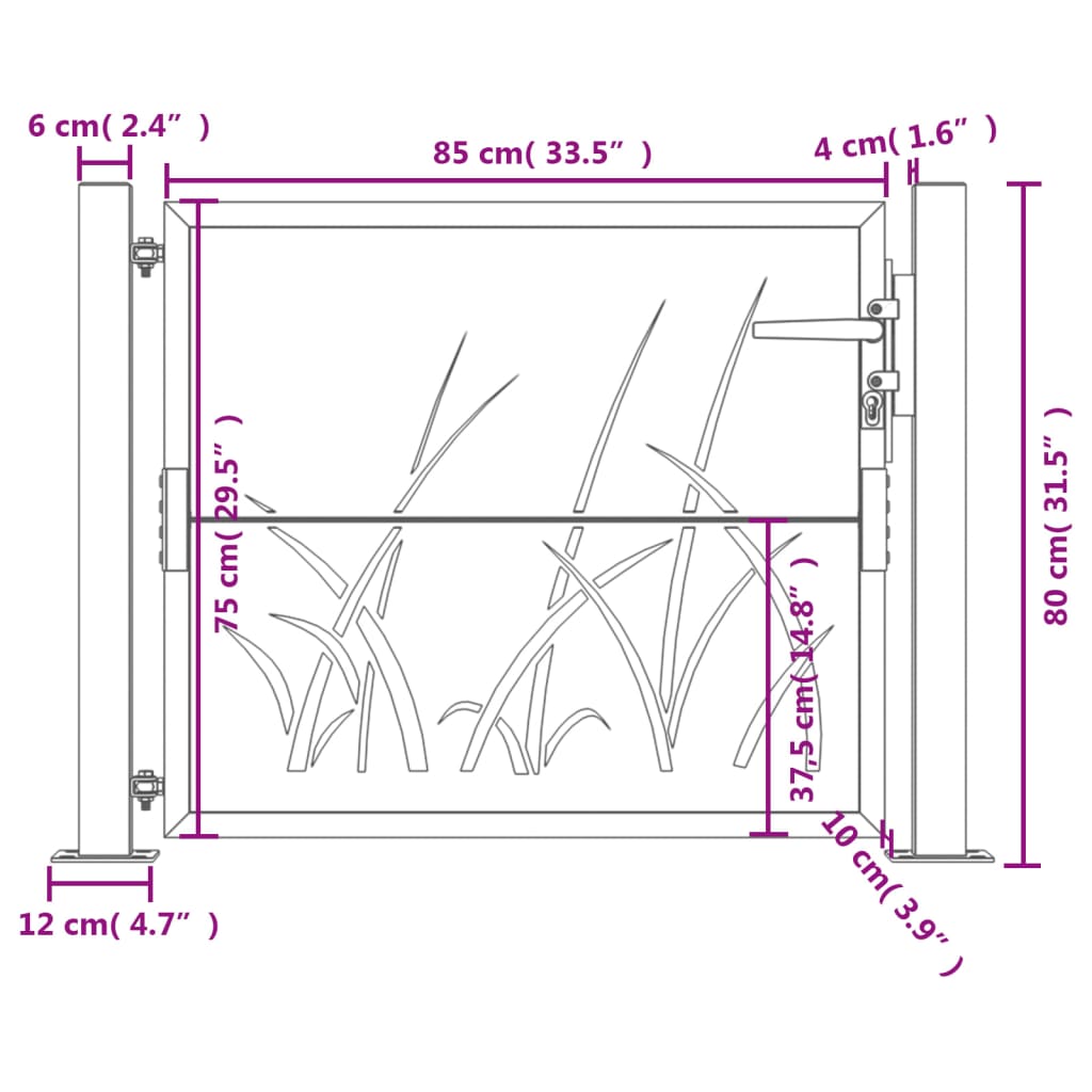 Garden Gate 105x80 cm Corten Steel Grass Design