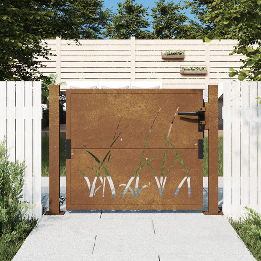 Garden Gate 105x80 cm Corten Steel Grass Design