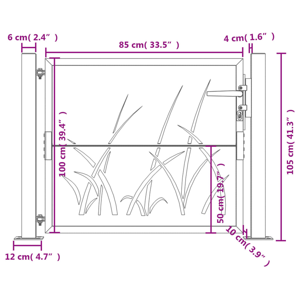 Garden Gate 105x105 cm Corten Steel Grass Design