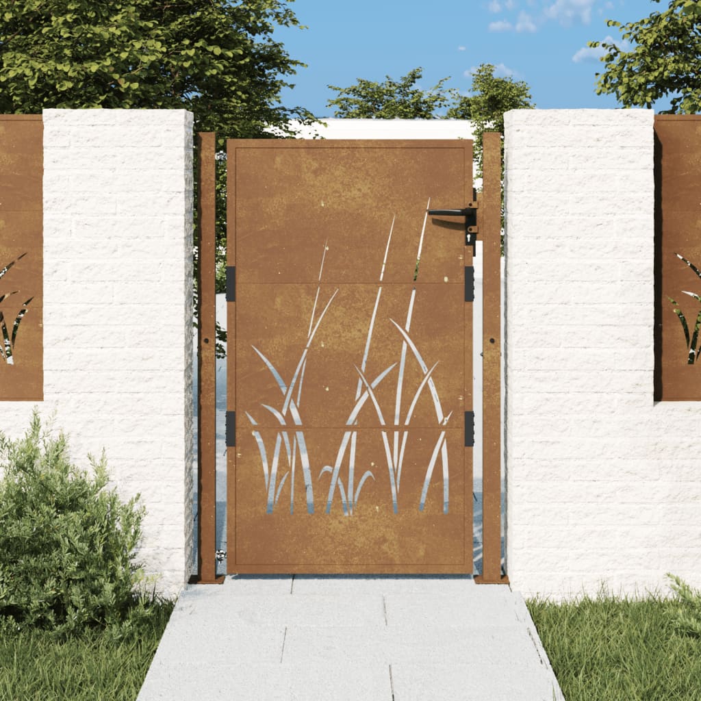 Garden Gate 105x130 cm Corten Steel Grass Design