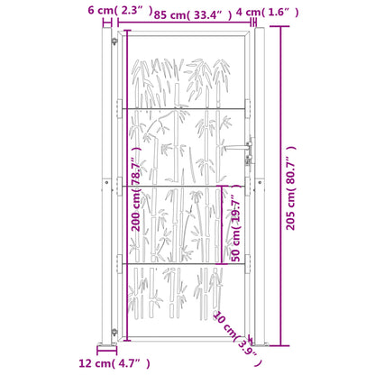 Garden Gate Anthracite 105x205 cm Steel Bamboo Design