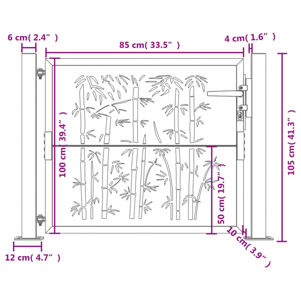 Garden Gate 105x105 cm Corten Steel Bamboo Design