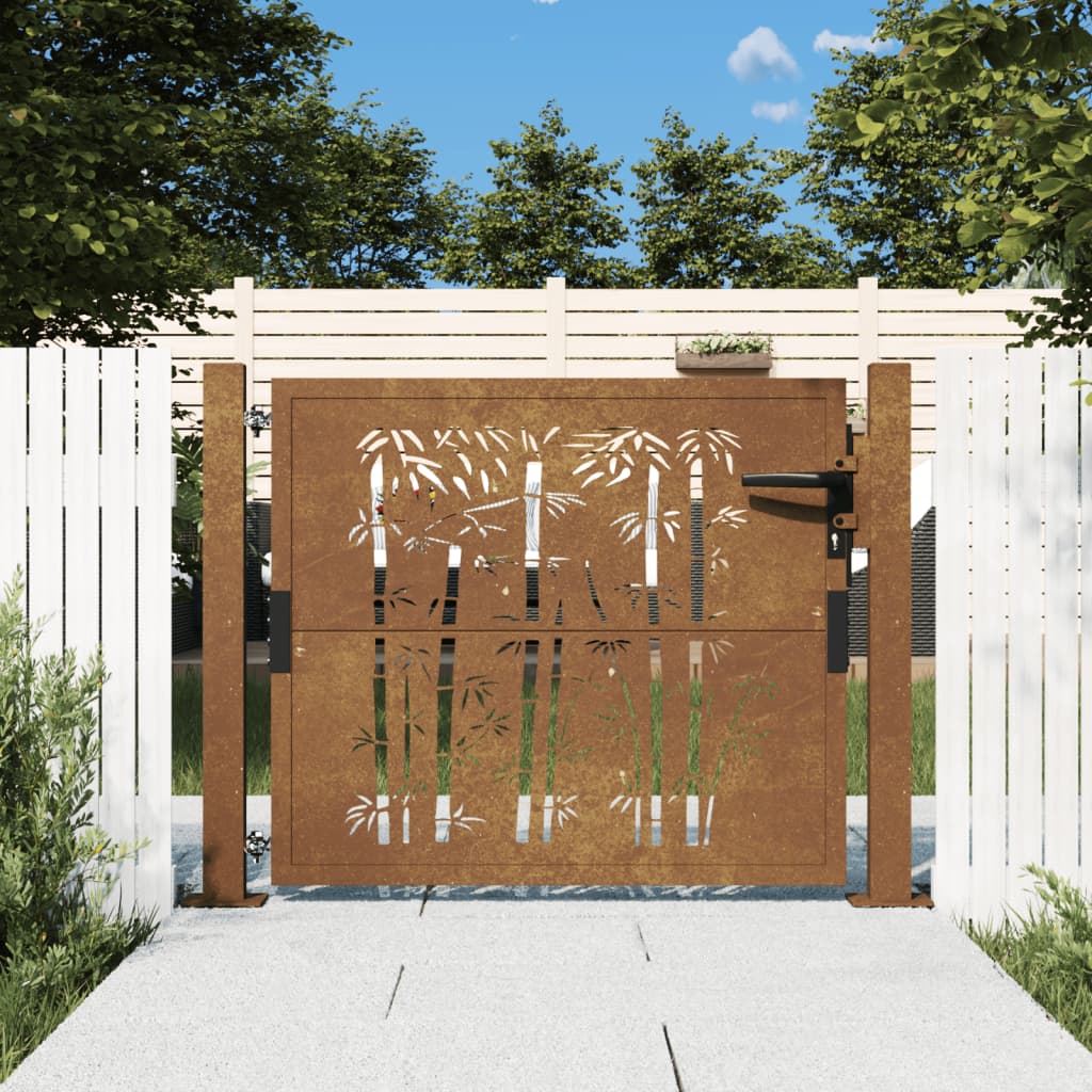 Garden Gate 105x105 cm Corten Steel Bamboo Design