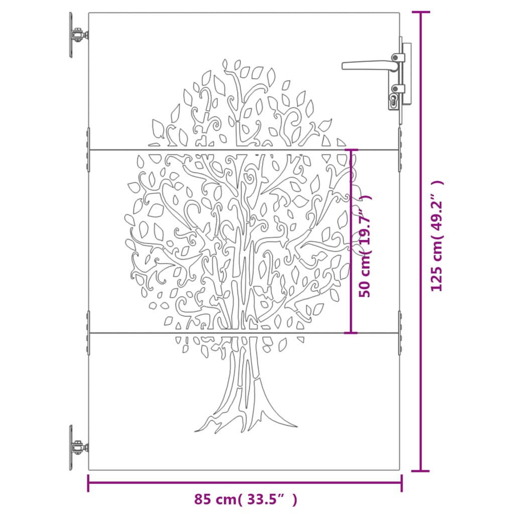 Garden Gate 85x125 cm Corten Steel Tree Design