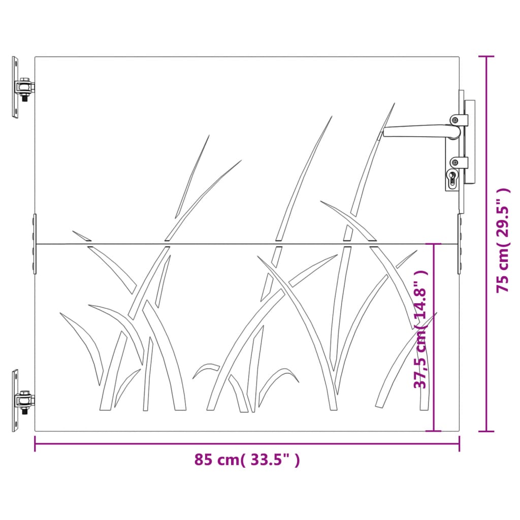 Garden Gate 85x75 cm Corten Steel Grass Design