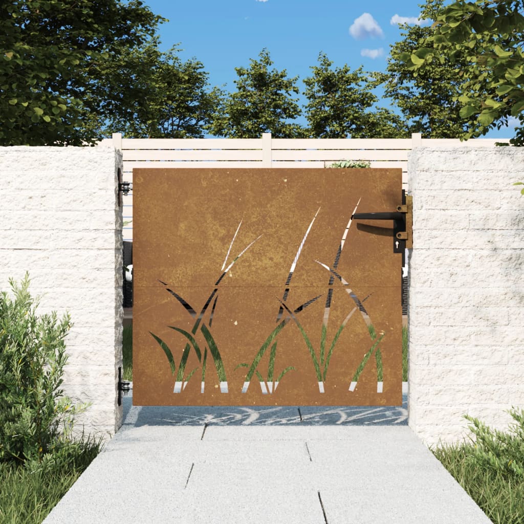 Garden Gate 85x75 cm Corten Steel Grass Design