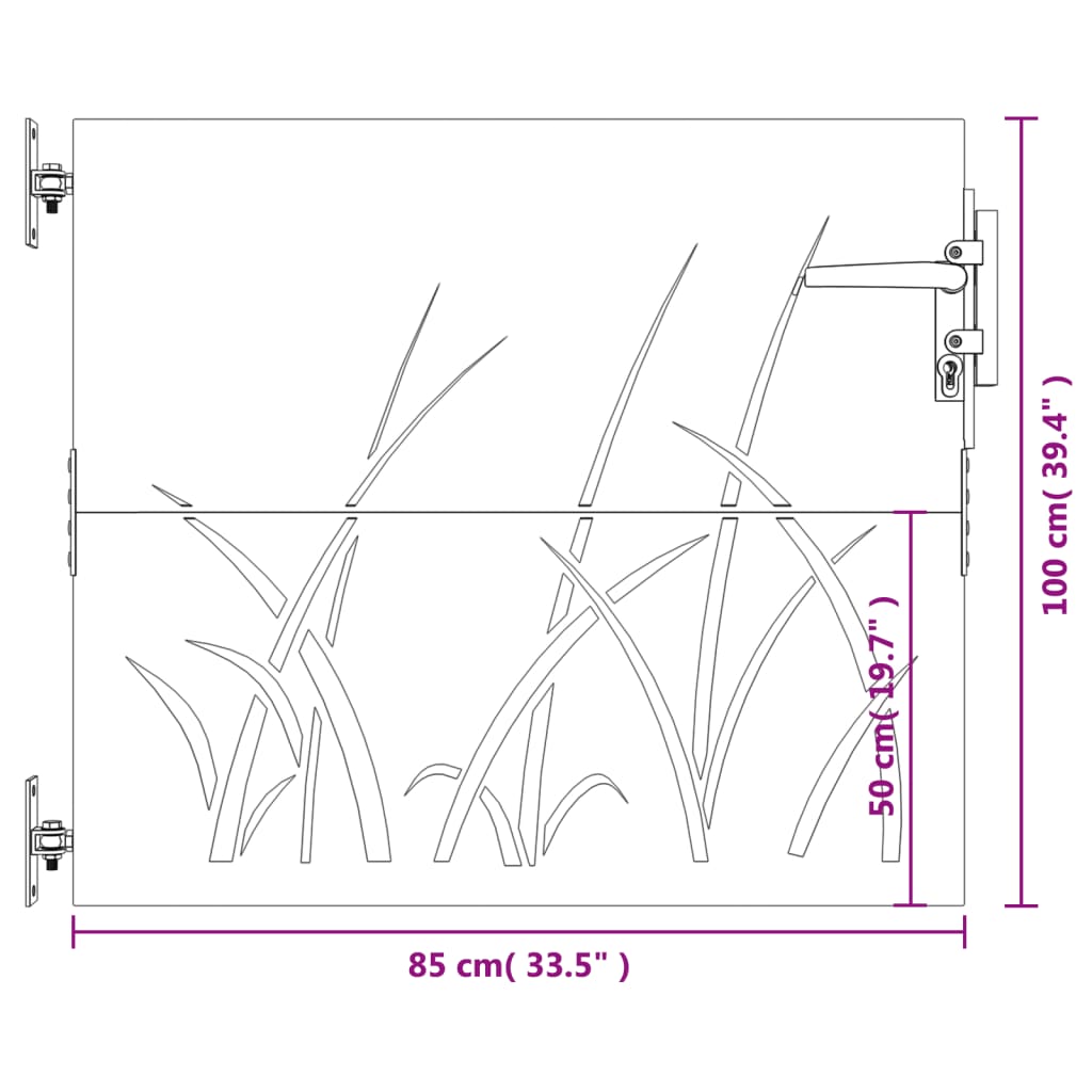 Garden Gate 85x100 cm Corten Steel Grass Design