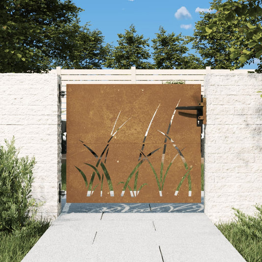 Garden Gate 85x100 cm Corten Steel Grass Design