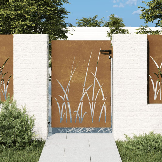 Garden Gate 85x125 cm Corten Steel Grass Design