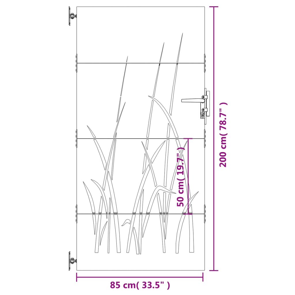 Garden Gate 85x200 cm Corten Steel Grass Design