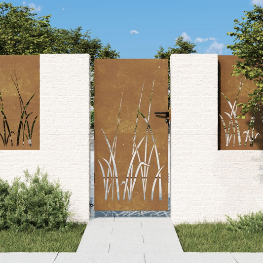 Garden Gate 85x200 cm Corten Steel Grass Design