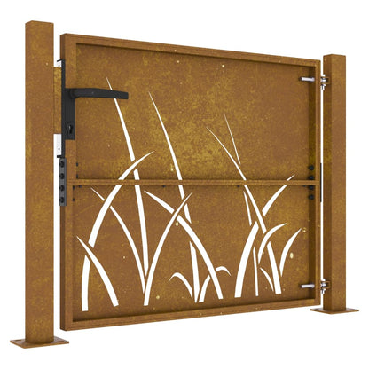 Garden Gate 105x80 cm Corten Steel Grass Design