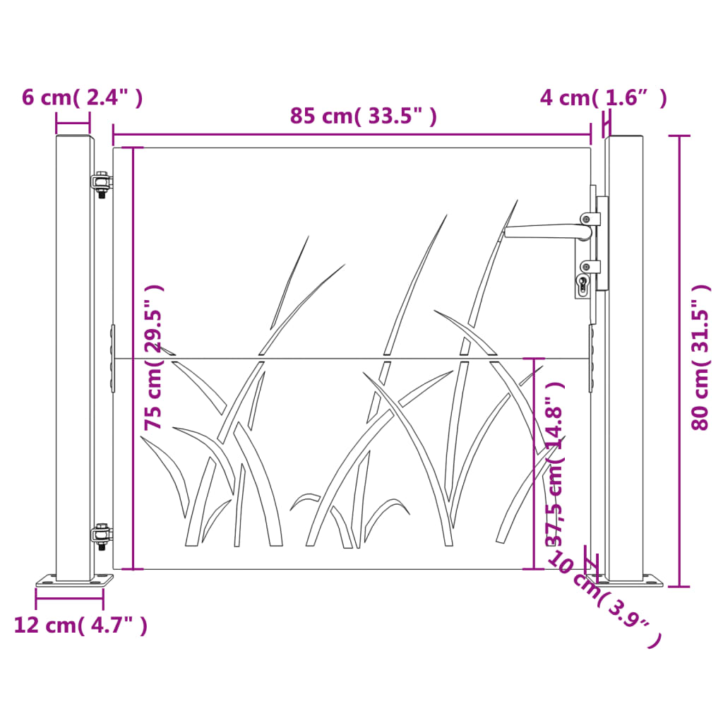 Garden Gate 105x80 cm Corten Steel Grass Design