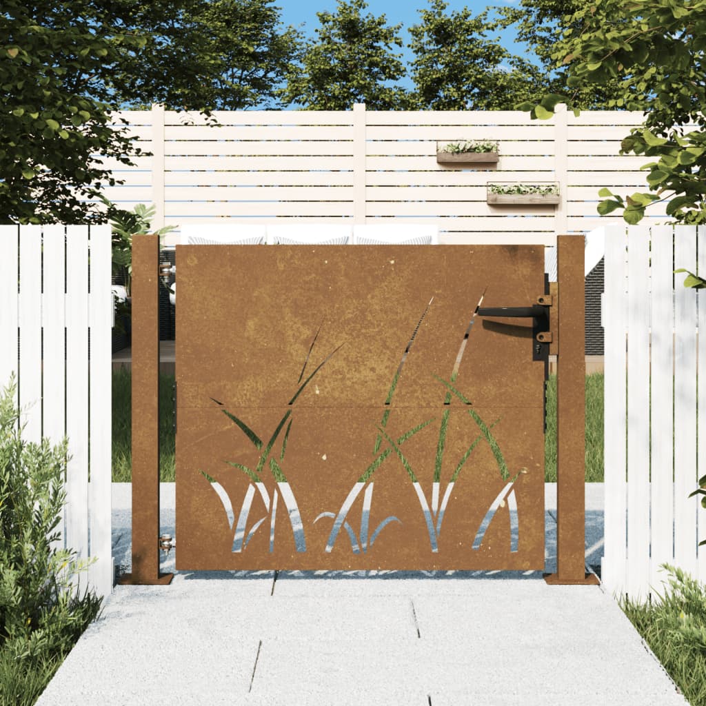 Garden Gate 105x80 cm Corten Steel Grass Design