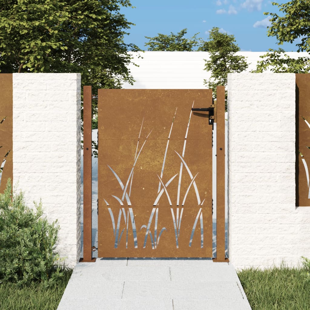 Garden Gate 105x130 cm Corten Steel Grass Design