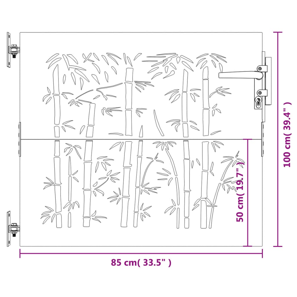 Garden Gate 85x100 cm Corten Steel Bamboo Design