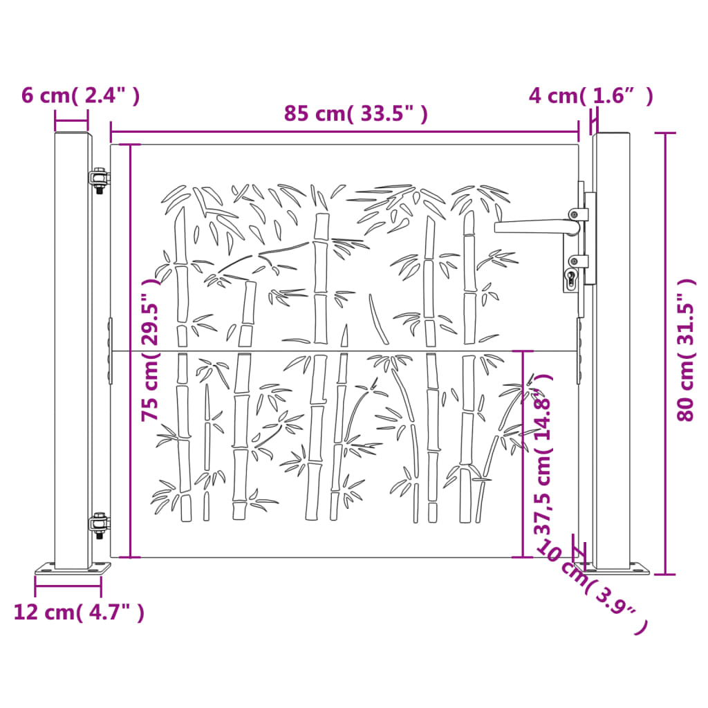 Garden Gate 105x80 cm Corten Steel Bamboo Design