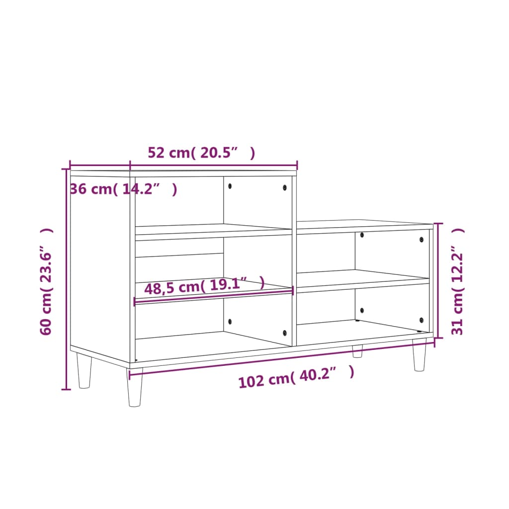 Shoe Cabinet Brown Oak 102x36x60 cm Engineered Wood