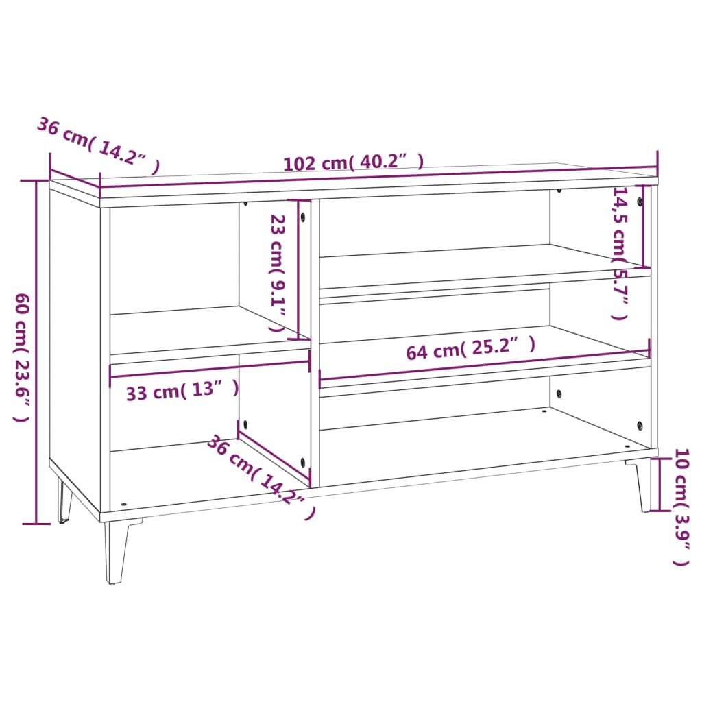 Shoe Cabinet Black 102x36x60 cm Engineered Wood