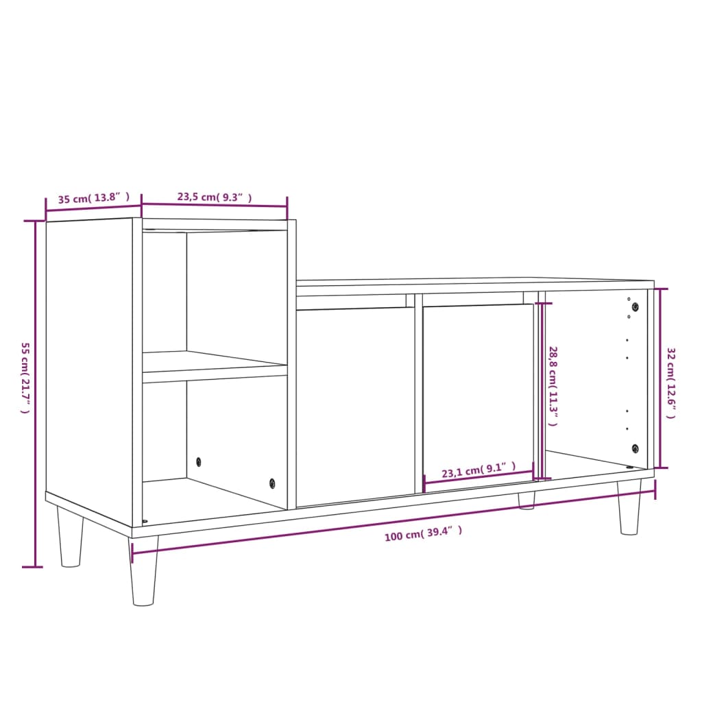 TV Cabinet Concrete Grey 100x35x55 cm Engineered Wood